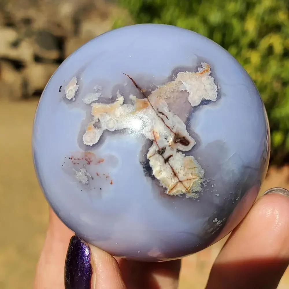 Light Blue Flower Agate Crystal Stone Sphere 180 grams 51 mm